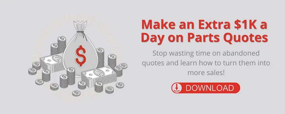banner for free guide showing parts managers how to make an extra thousand dollars a day on parts quotes
